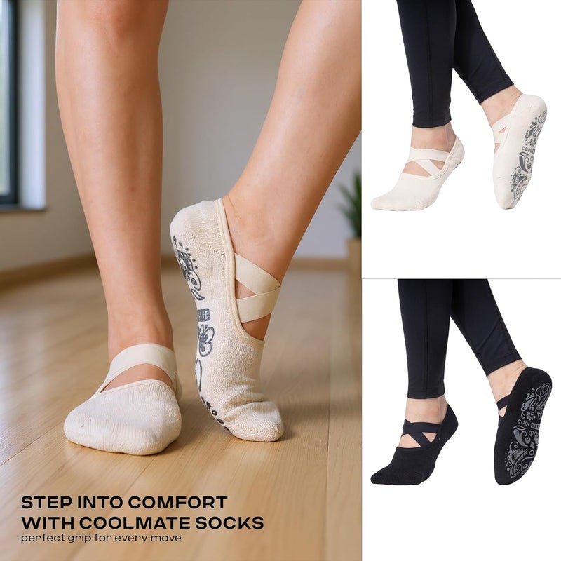 CoolMate Store Pilates Socks with Grips for Women, Yoga Socks, Crew Non Slip Women for Barre, Pilates Gifts - Image 3